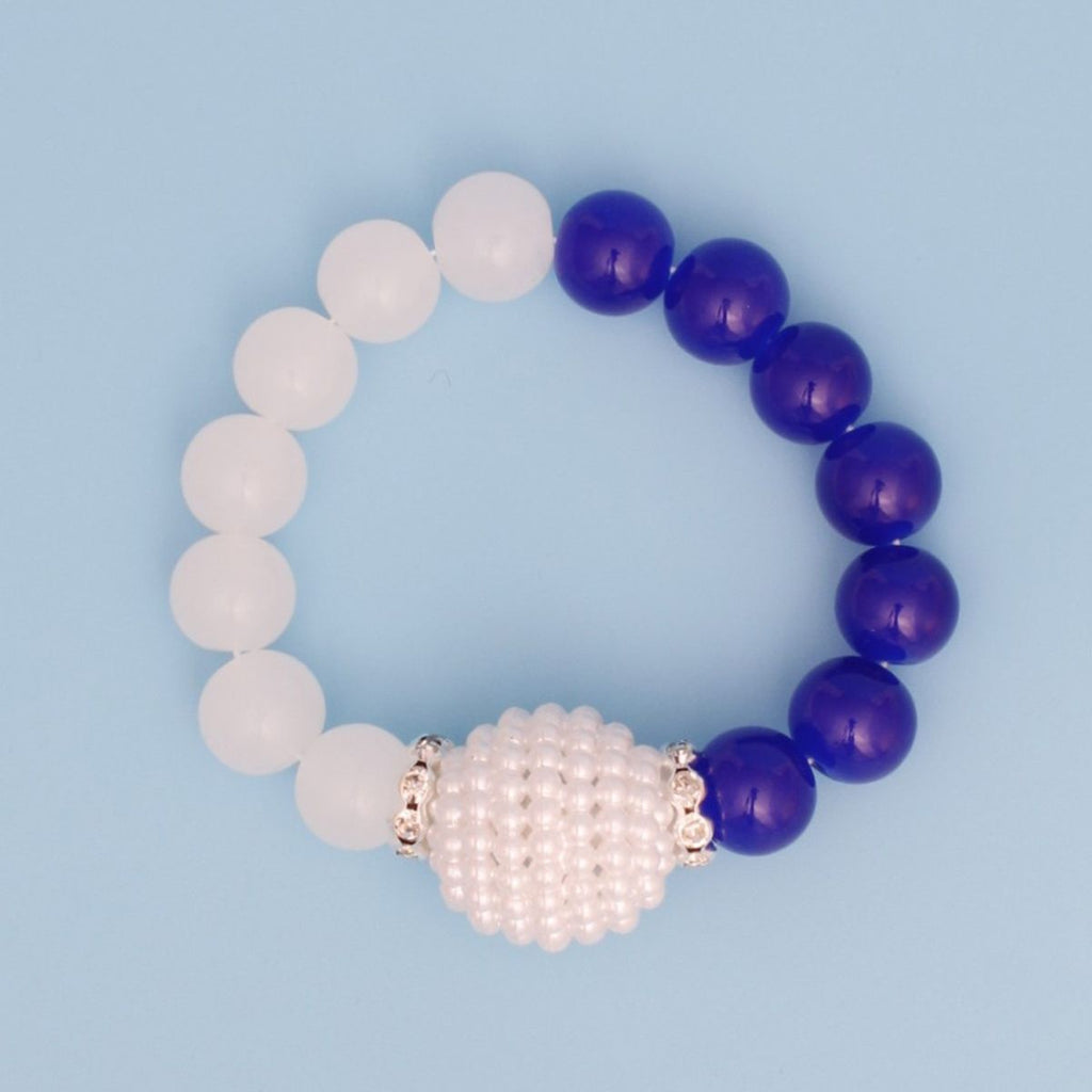 Glass Bead Bracelet with Blue and White Pearl Accents – Stylish Sorority Jewelry