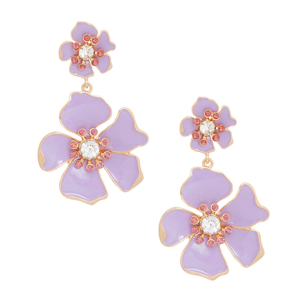 Tropical Flower Drop Earrings Lavender Gold Women’s Stylish Statement Jewelry