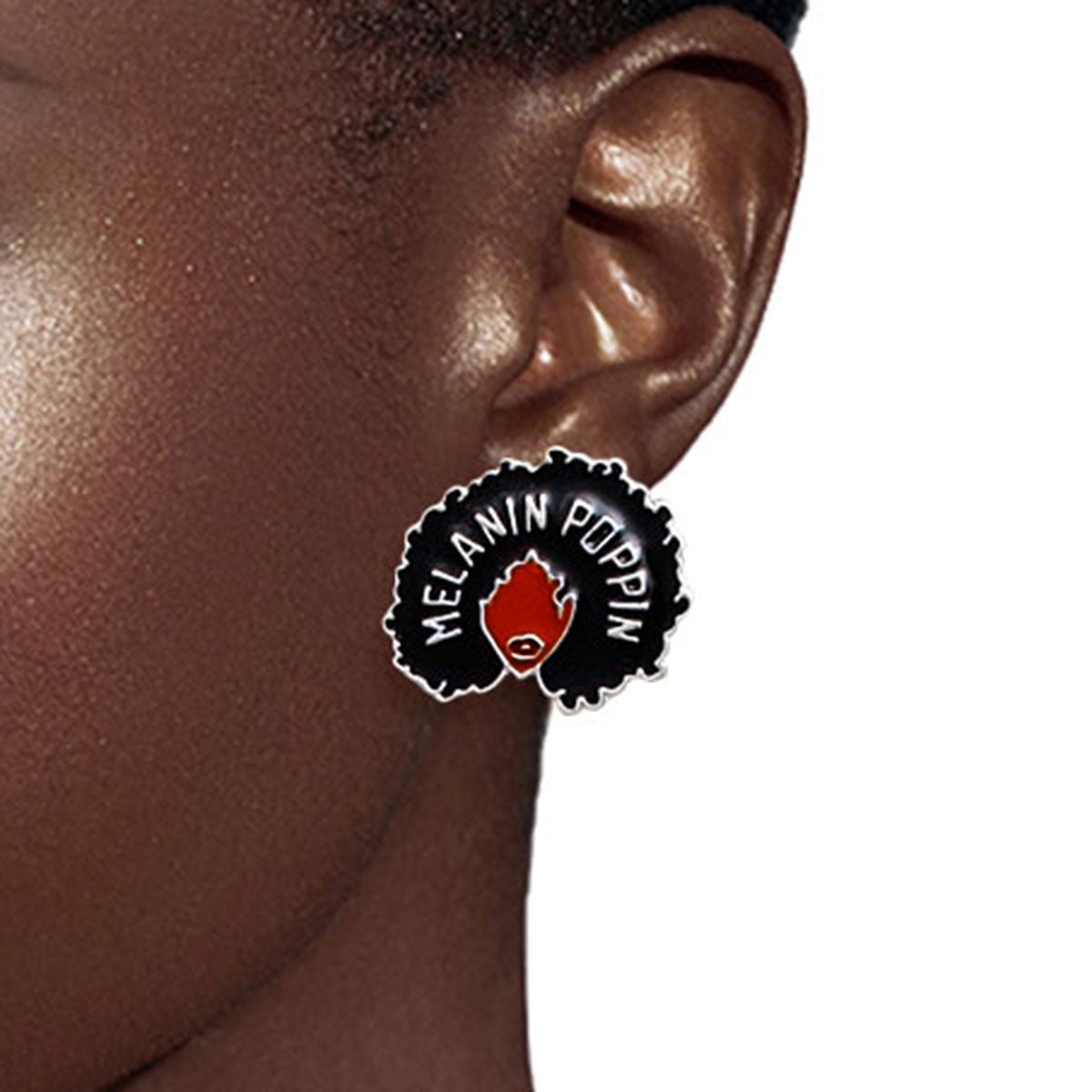Afro Stud Earrings 3 Pcs Silver Black Girl Stylish Jewelry