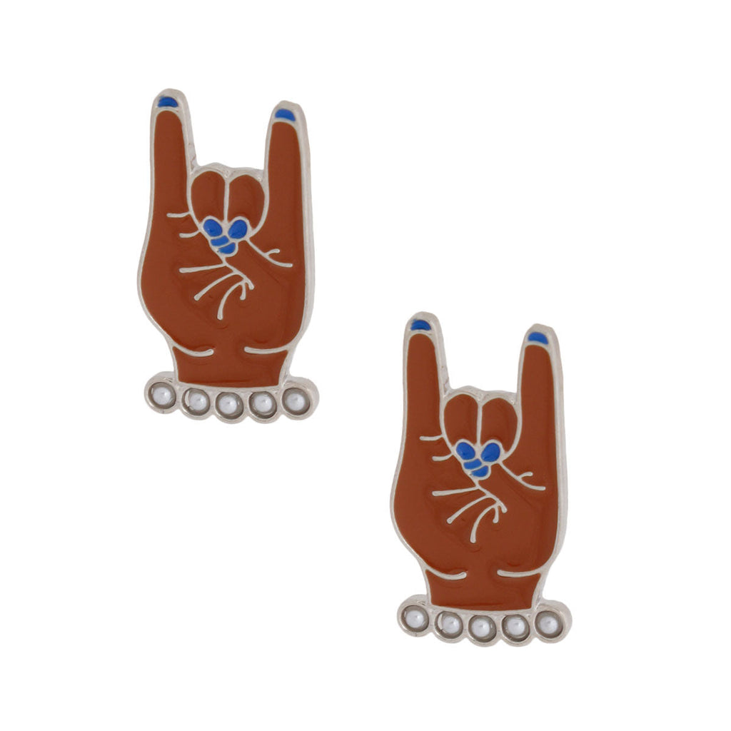 Hand Sign Stud Earrings Blue White Stylish Fashion Jewelry