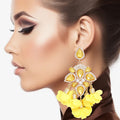 Yellow Crystal Petal Tassel Dangle Earrings Women’s Stylish Statement Jewelry