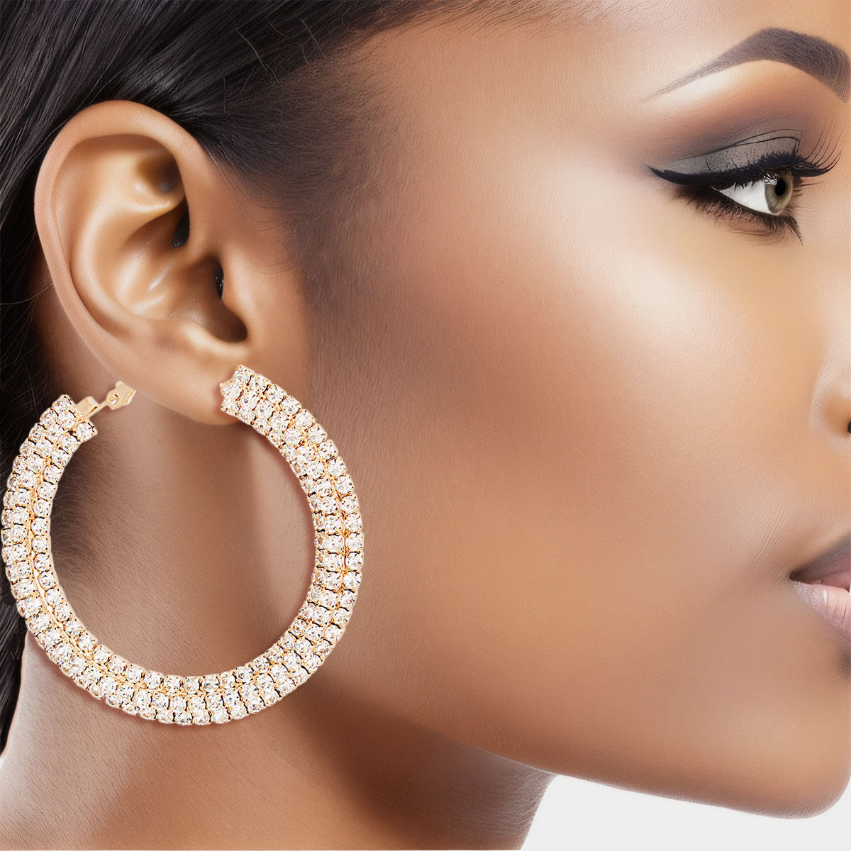 Hoop Earrings 55mm Gold Stacked Pave Statement Stylish Jewelry