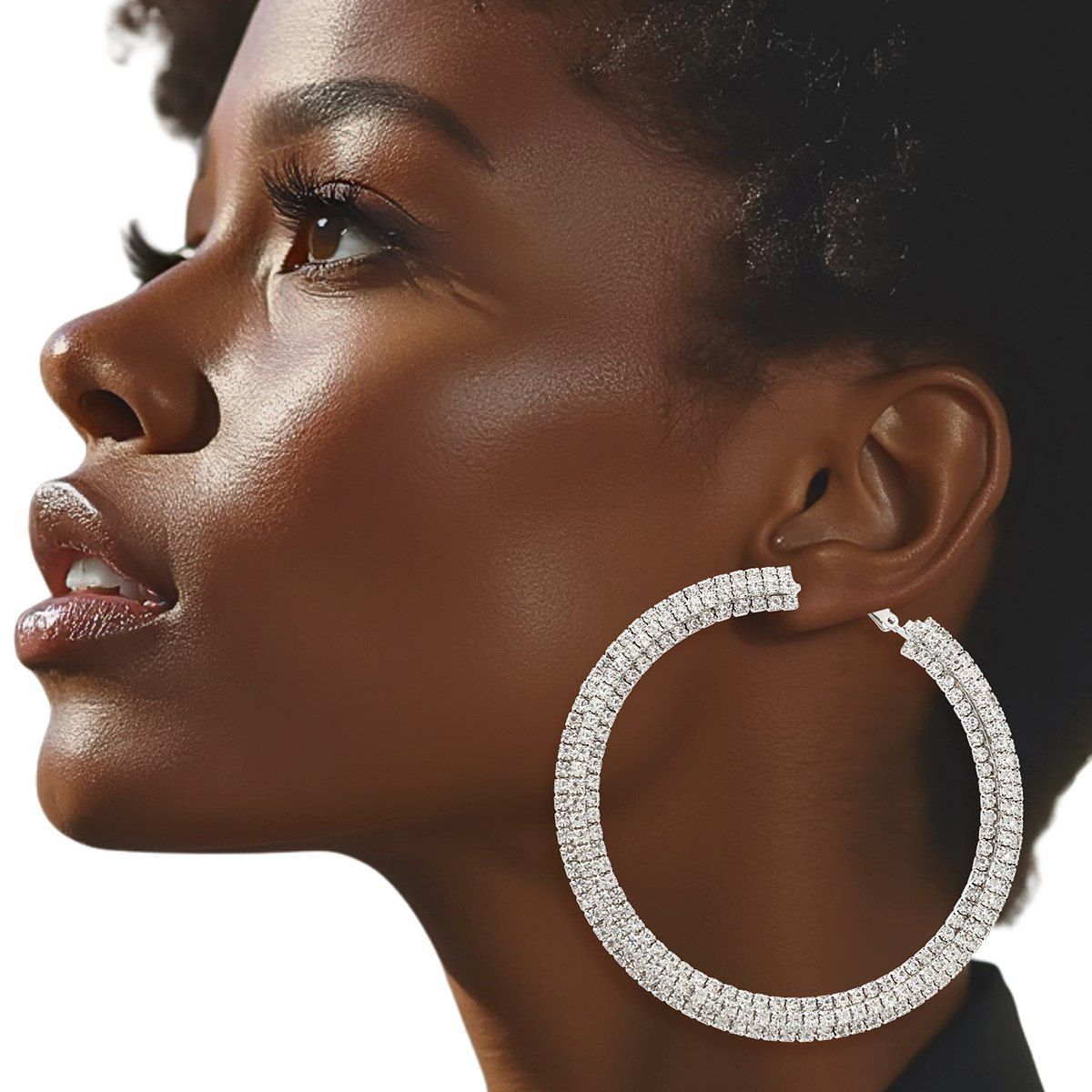 Stacked Silver Hoops Earrings 80mm Iced Stylish Statement for Women