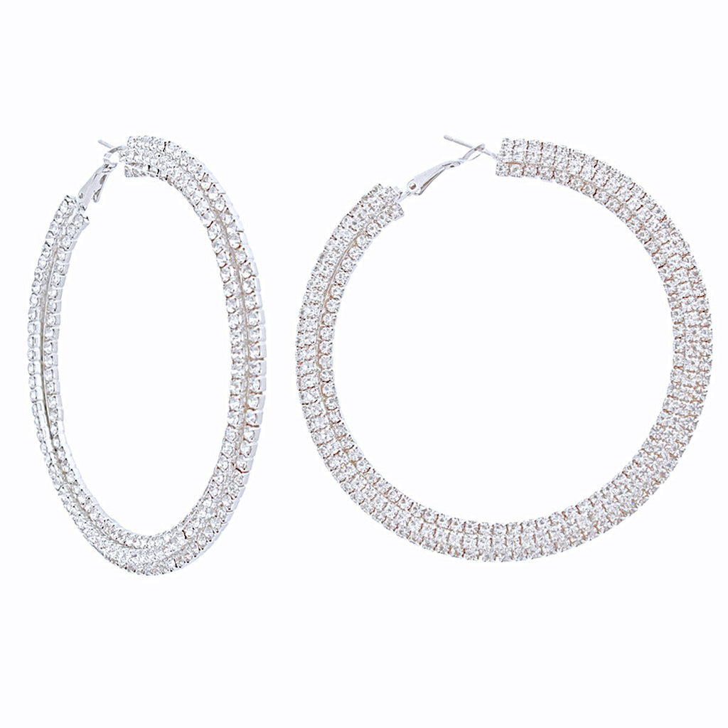 Stacked Silver Hoops Earrings 80mm Iced Stylish Statement for Women