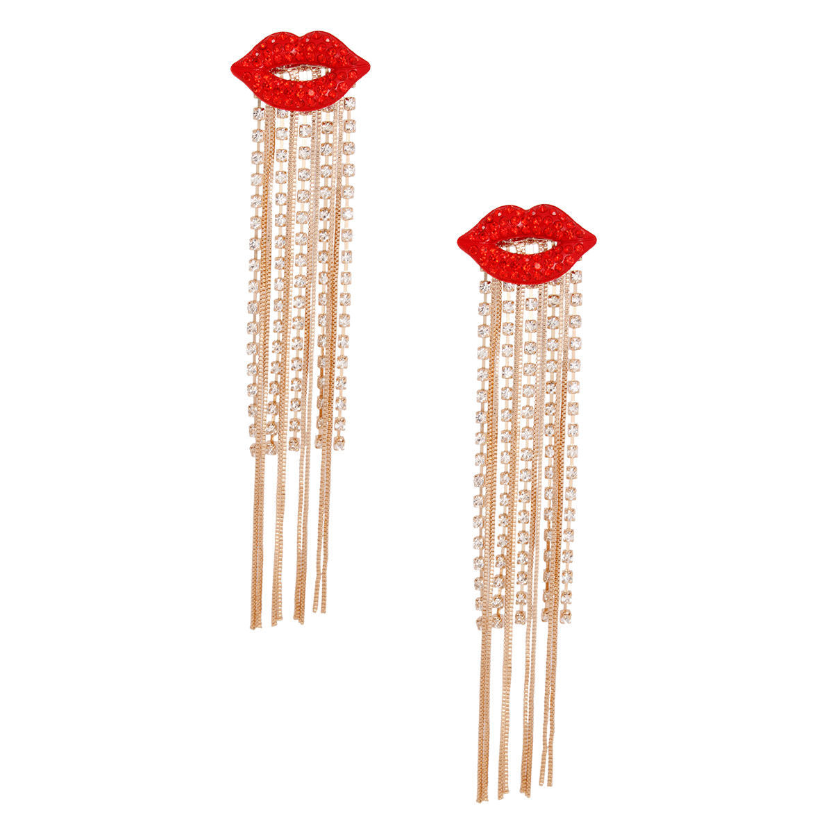 Statement Gold Lips Shoulder Duster Earrings Stylish Chic Jewelry
