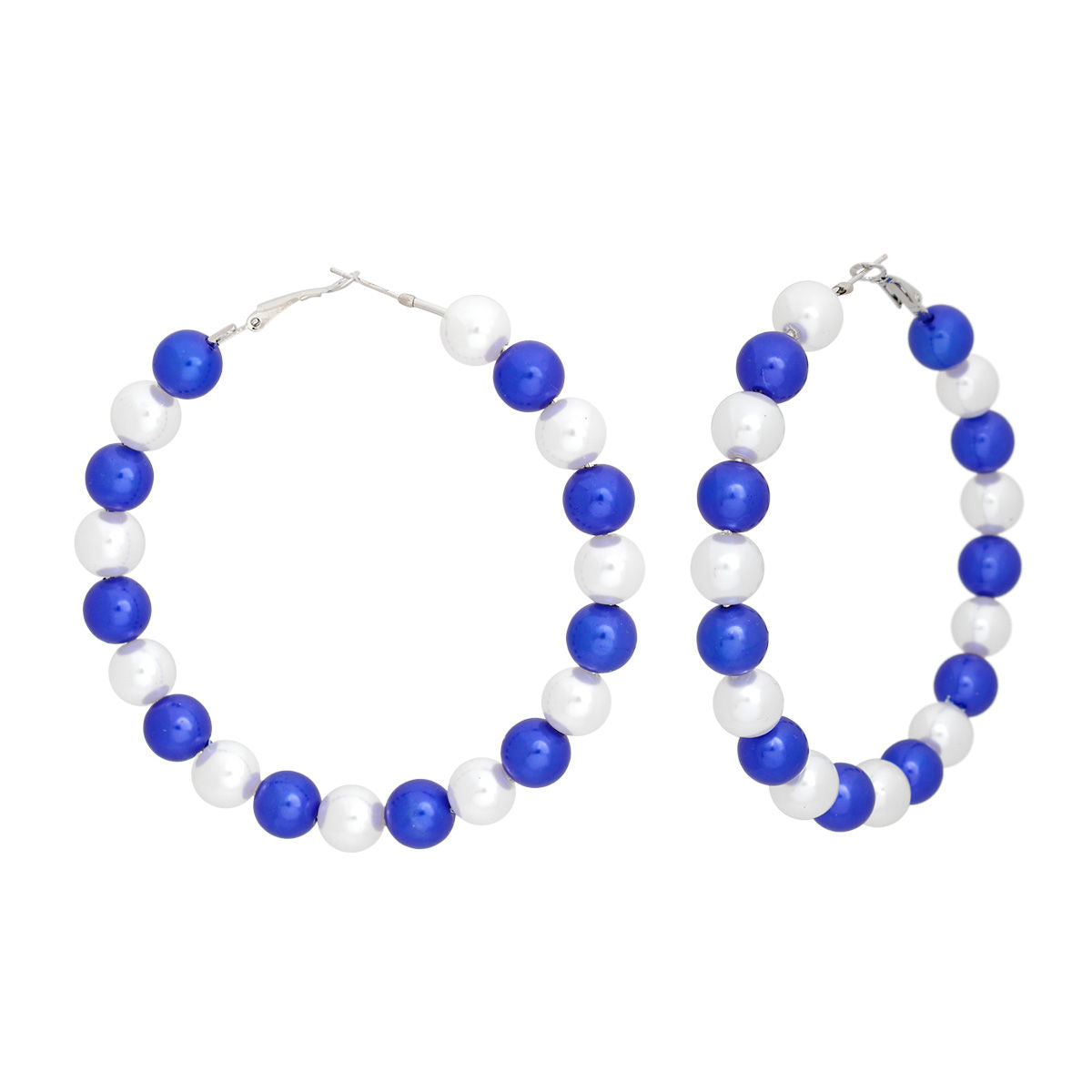 Women’s Pearl Hoop Earrings Blue and White Sorority Stylish Statement Jewelry