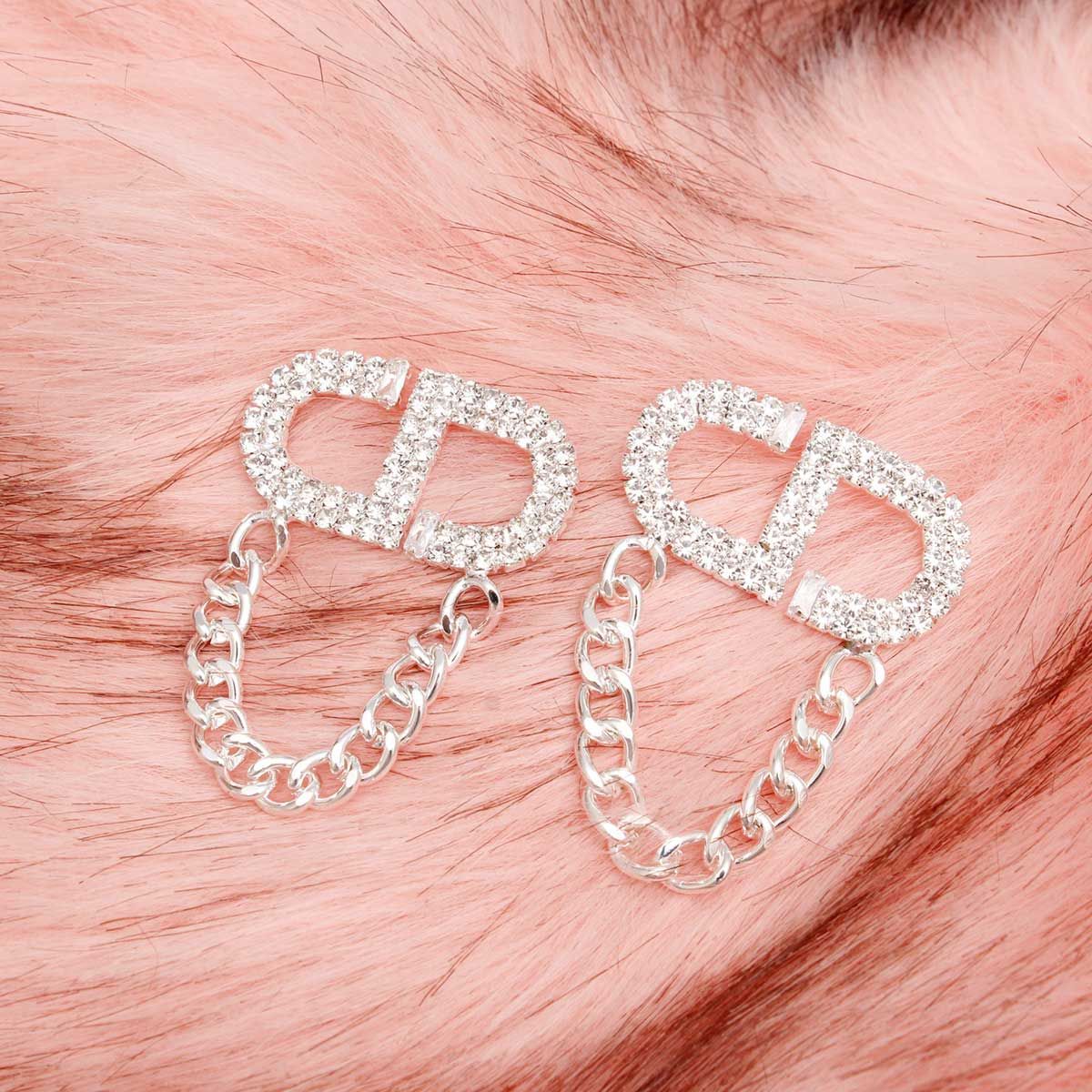 Women’s Silver Pave CD Draped Chain Stud Earrings Stylish Statement Jewelry