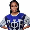 Women’s Sequin Jersey Shirt Blue and White Sorority Trendy Casual Top