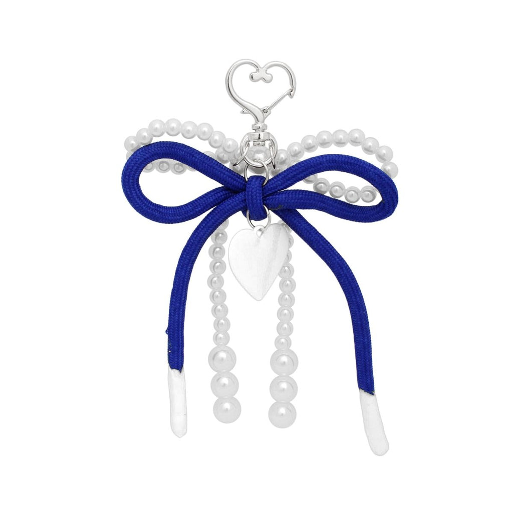Bag Clip with White Pearl and Blue Cord Bow Heart – Stylish Accessory