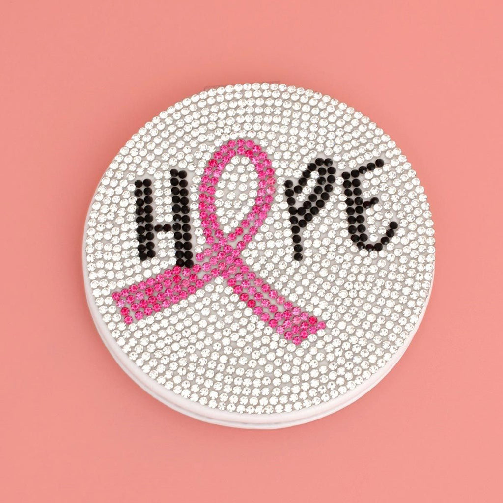 Mirror Compact with Breast Cancer Hope Ribbon Bling – Stylish Accessory