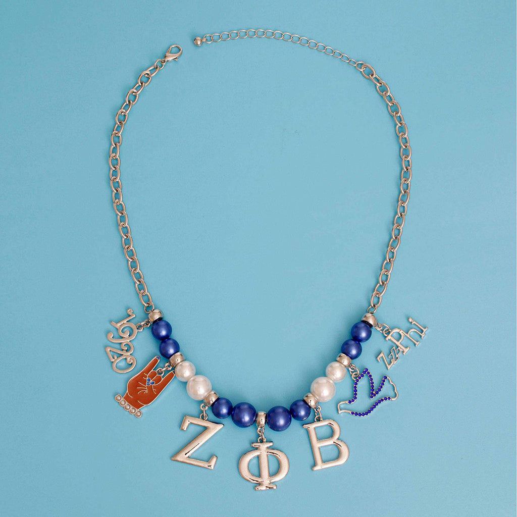 Statement Necklace Blue White Pearl Zeta Chic Stylish Accessory