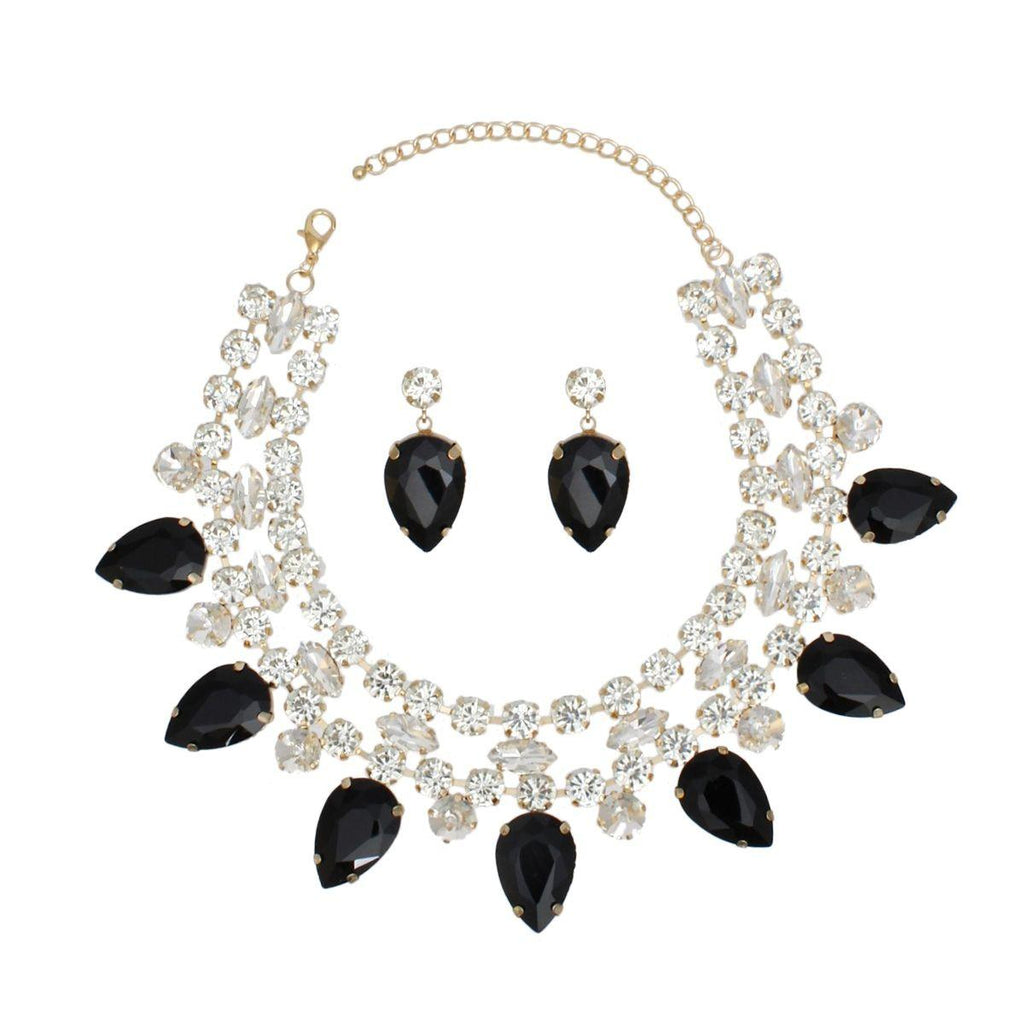 Formal Brilliant Black Teardrop Crystal Necklace