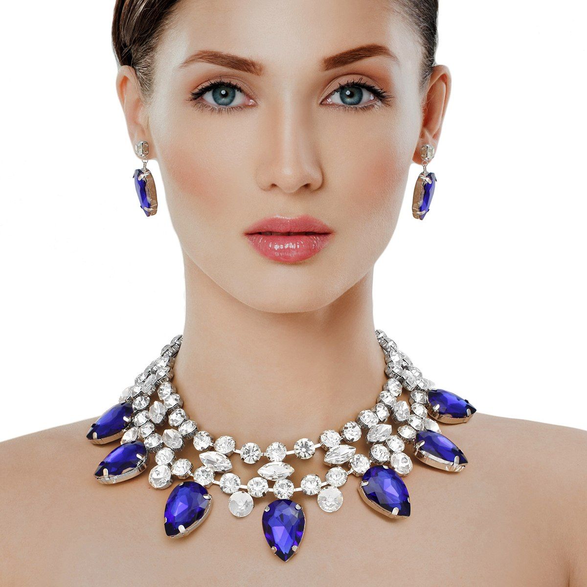 Teardrop Crystal Statement Necklace in Brilliant Blue – Elegant Formal Jewelry