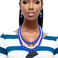 Statement Pearl Necklace 3 Strand Blue and White for Women