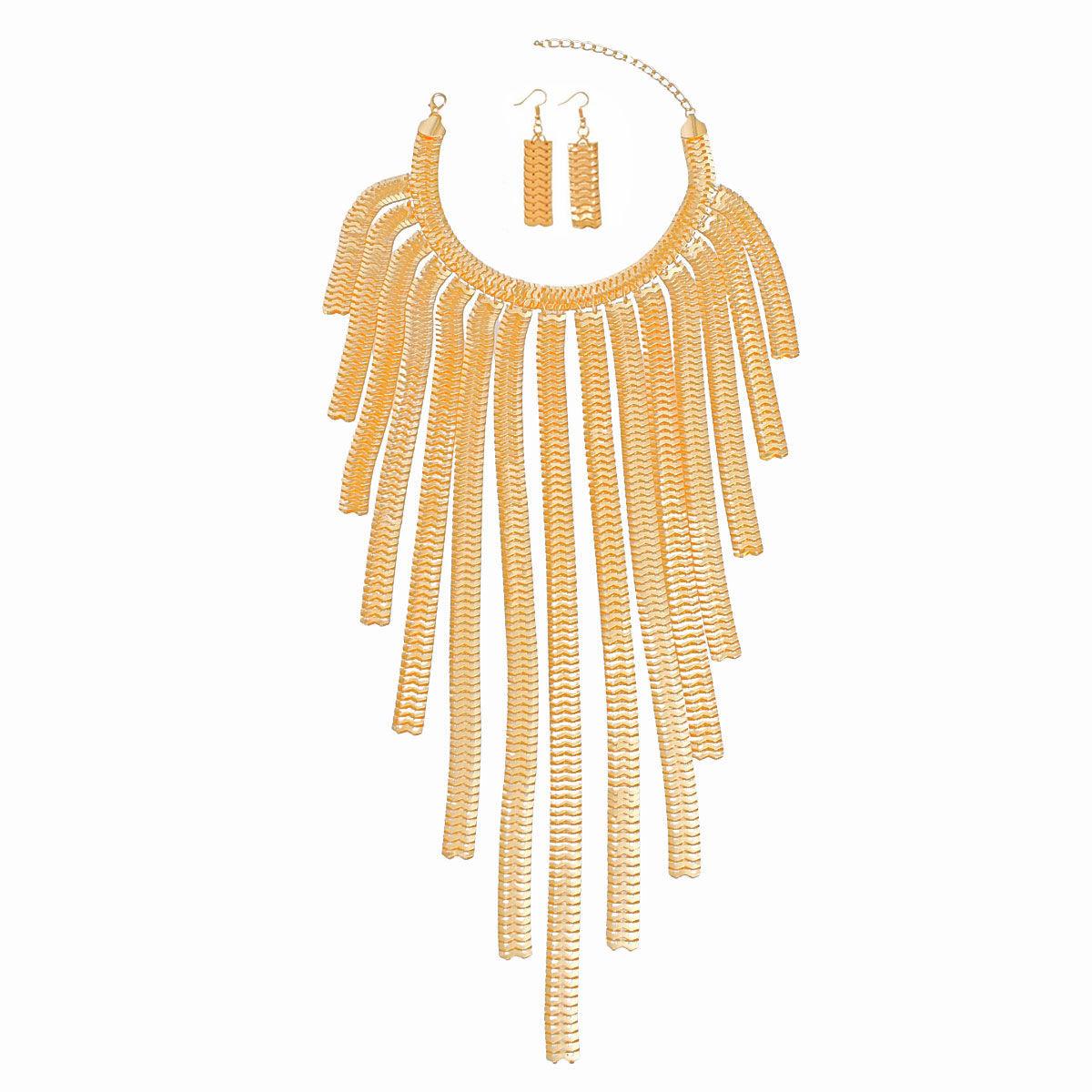 Necklace Gold Chain Long Drop Fringe Bib Set Women