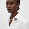 Brooch Hair Clip Black and White Stripe Stylish Shirt Pin Accessory