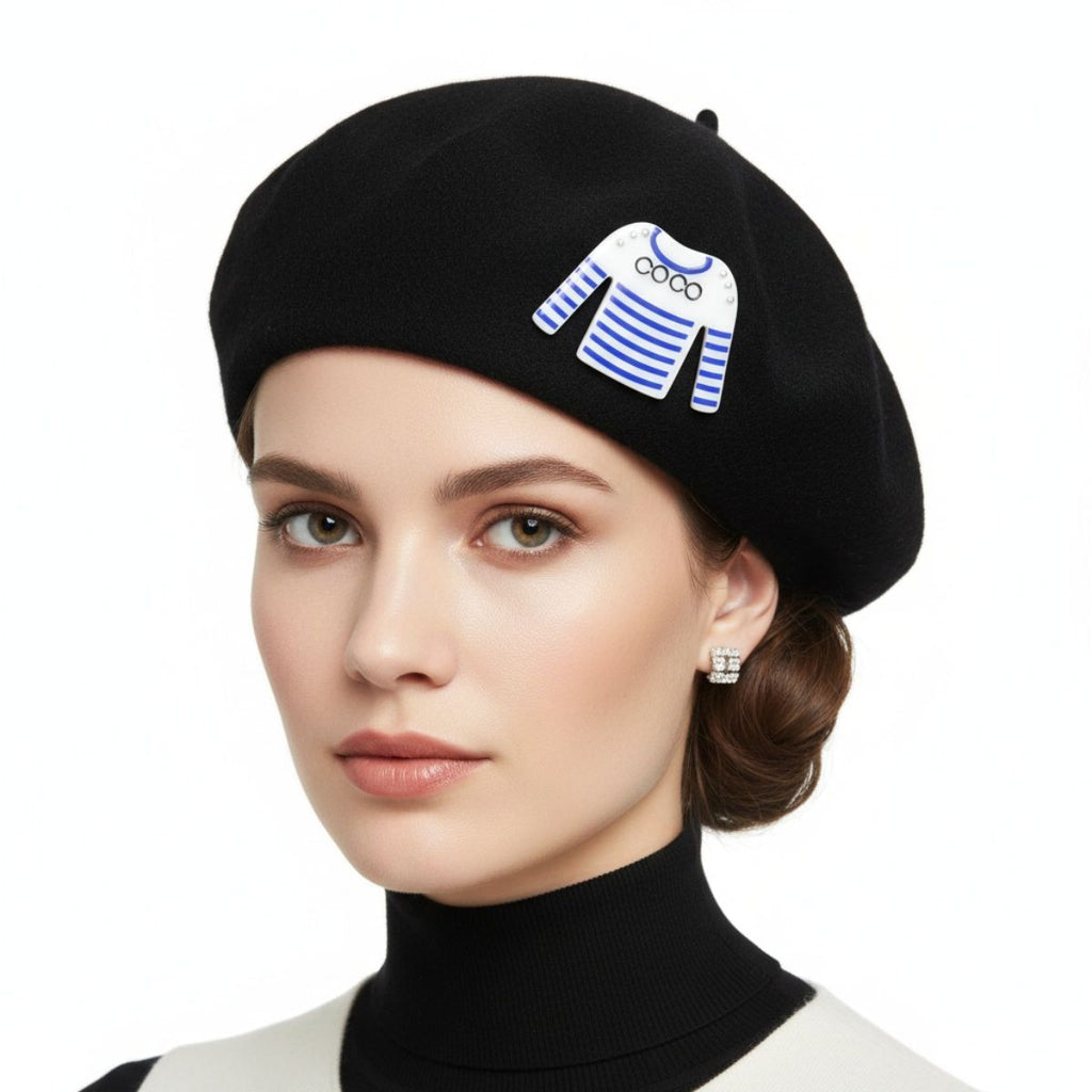 Fashion Brooch Hair Clip White Blue Stripe COCO Shirt Pin Stylish Accessory