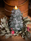 Green Glitter Christmas Tree LED Moving Flame Candle