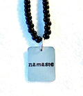 Namaste Handmade Long 30" Black Glass Beaded Necklace (Namaste Charm Pendant)
