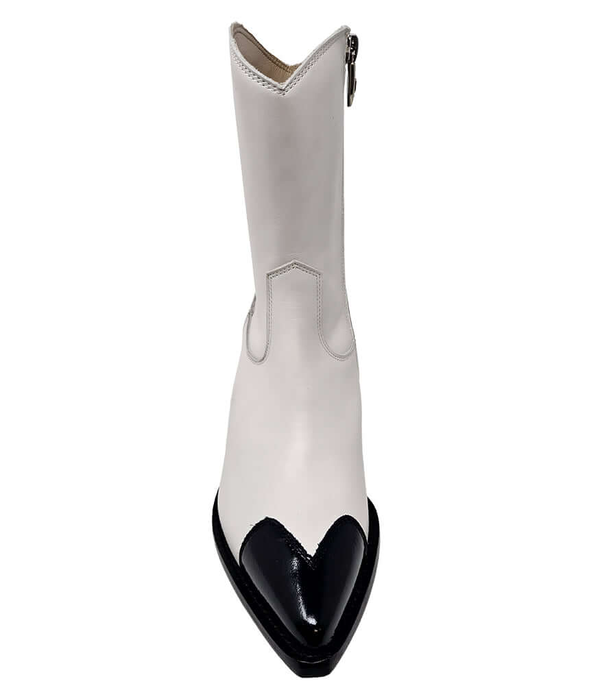 White/Black Heart Toe Ankle Boot