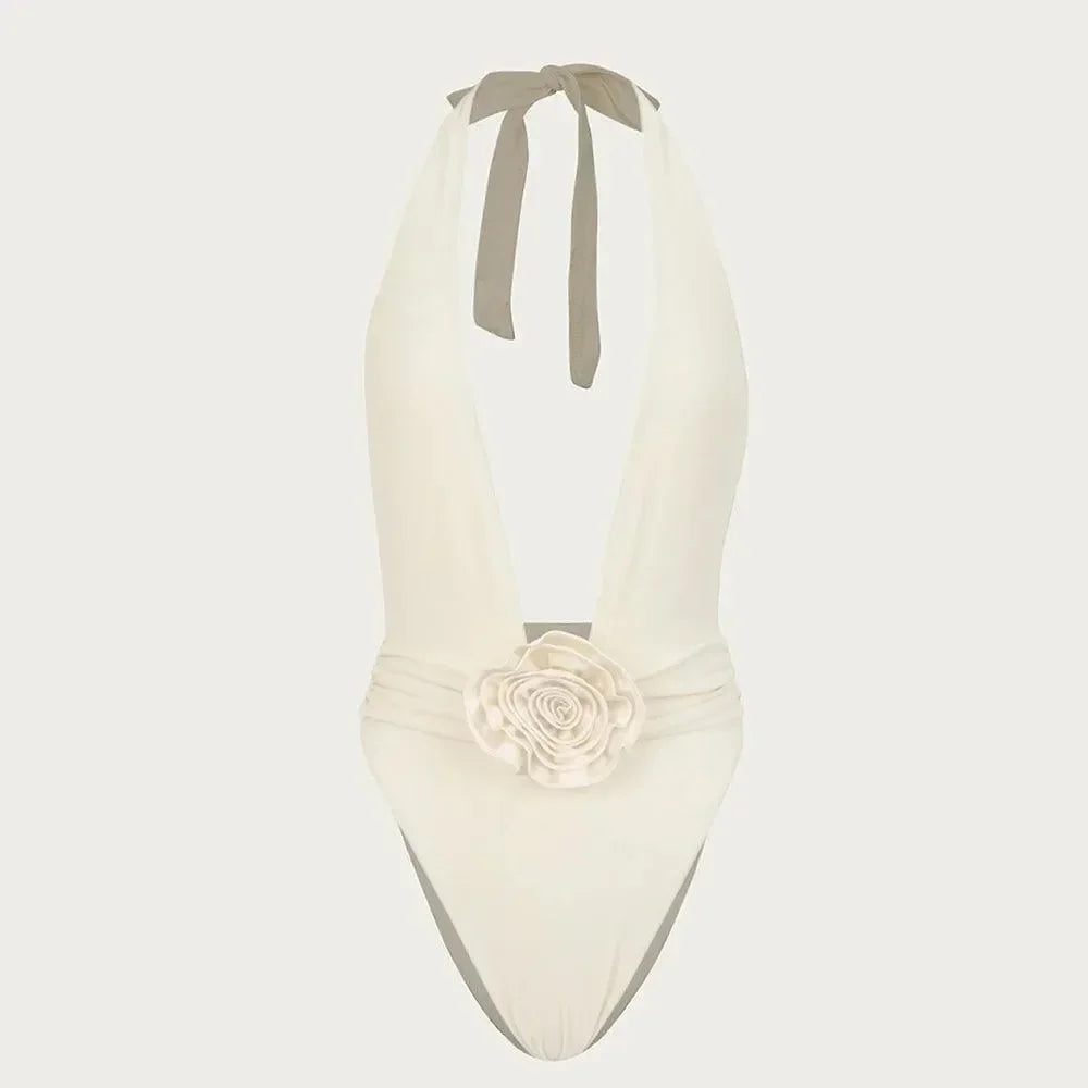 Heatwave Rose Detail White One-Piece Swimsuit