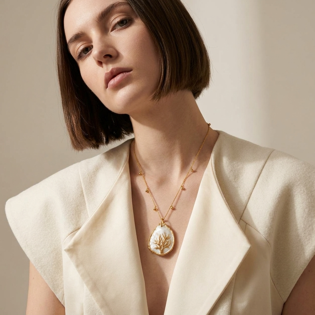Oyster Shell Pendant Necklace ~ Autumn