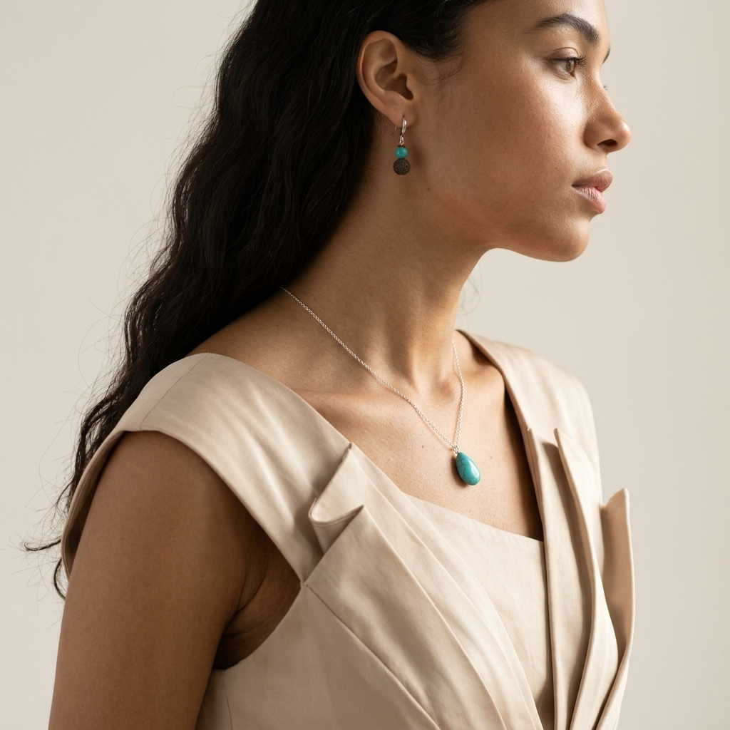 Turquoise Jewelry Set • Matching Necklace & Earrings