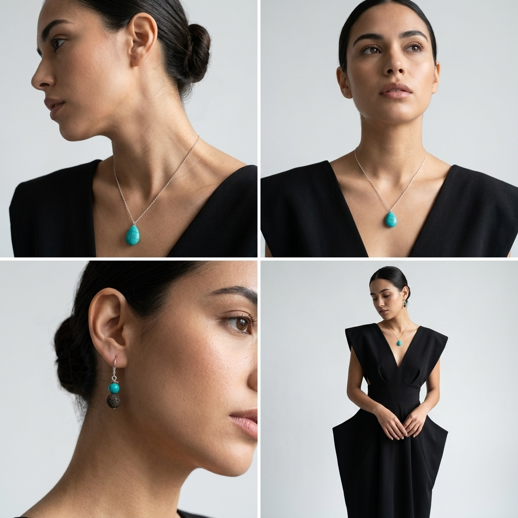 Turquoise Jewelry Set • Matching Necklace & Earrings