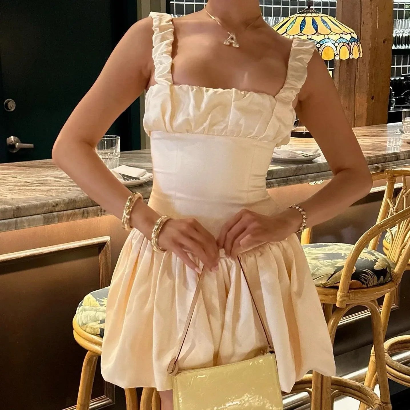 His Prettiest Problem Ivory Satin Bubble Hem Mini Dress
