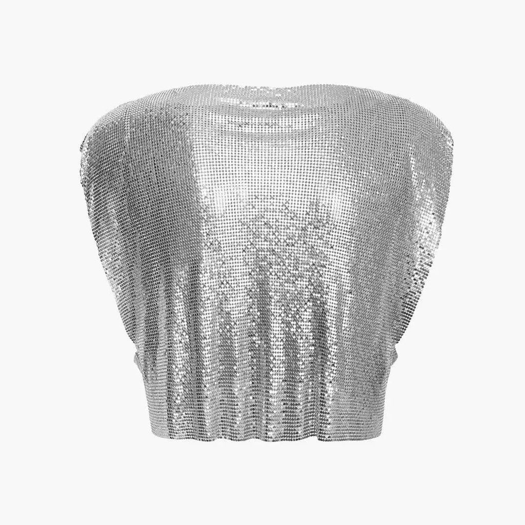 Hot Date Silver Chainmail Cowl Neck Tank Top