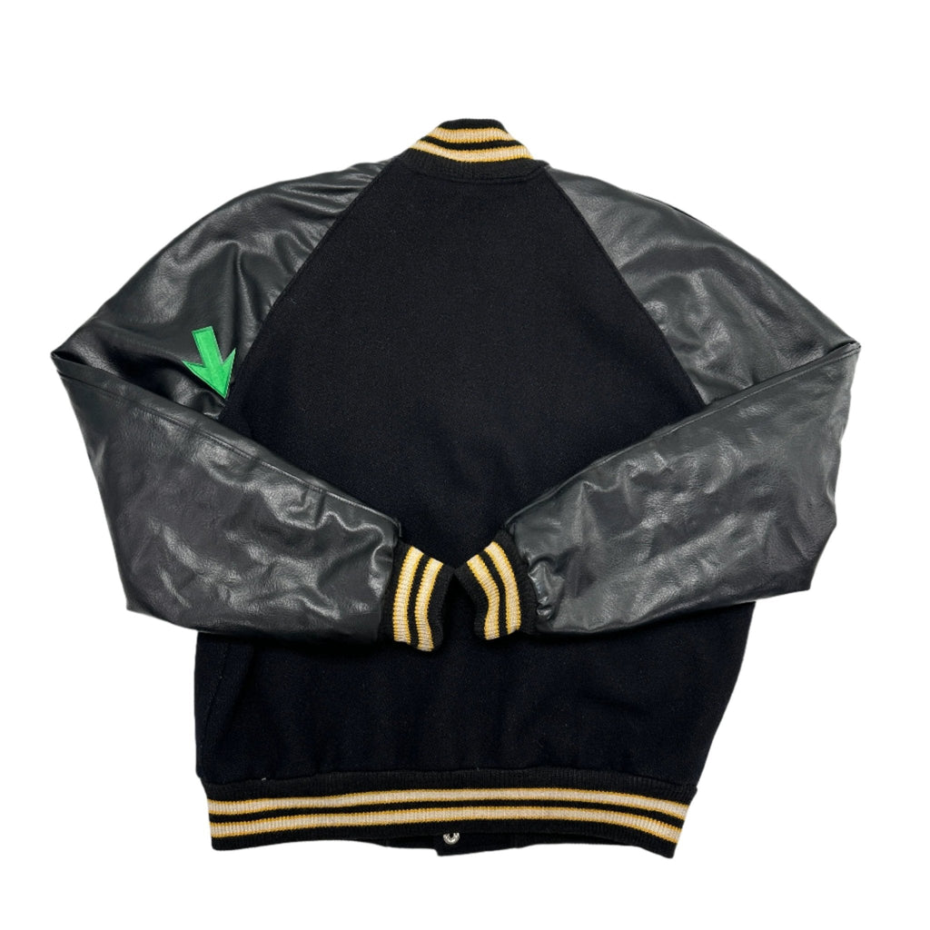 Howe's Men's Vintage Black and Gold Varsity Jacket - Size 40 (Medium)