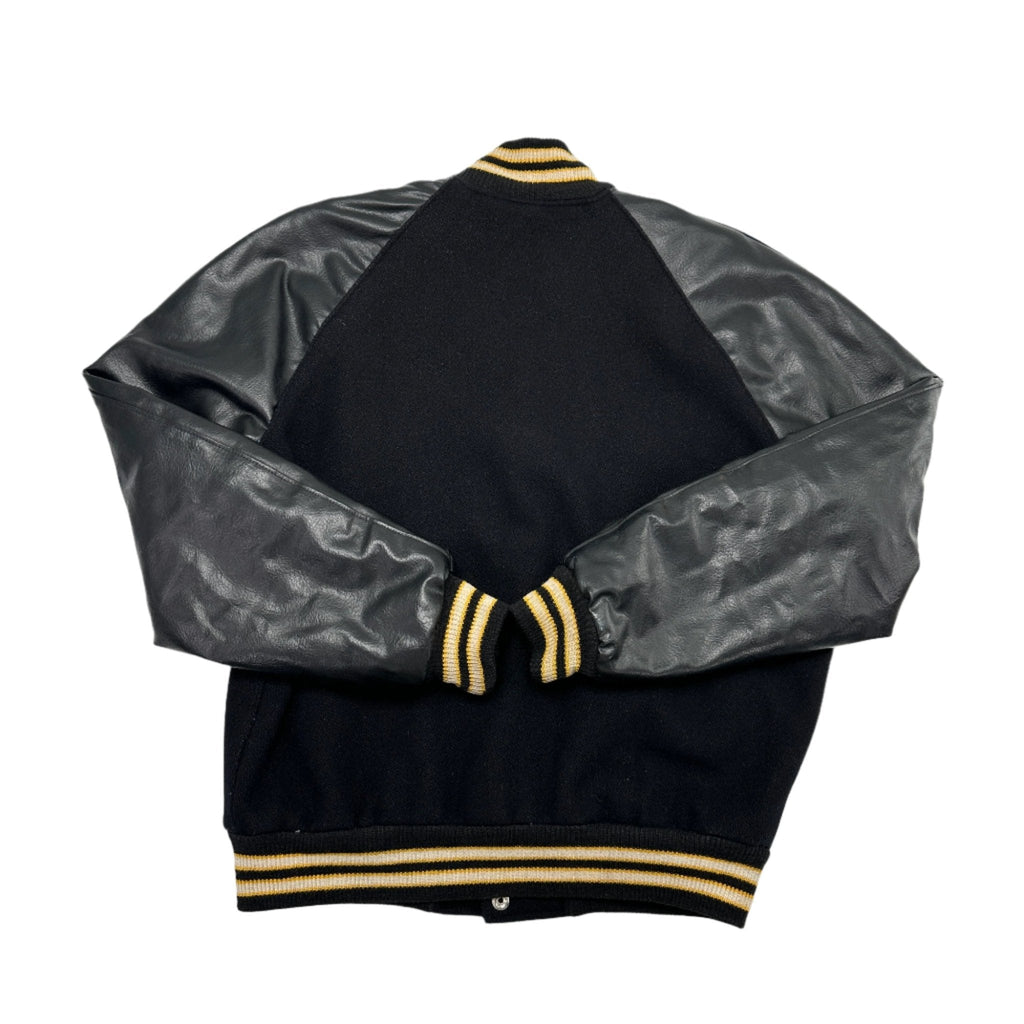Howe's Men's Vintage Black and Gold Varsity Jacket - Size 40 (Medium)