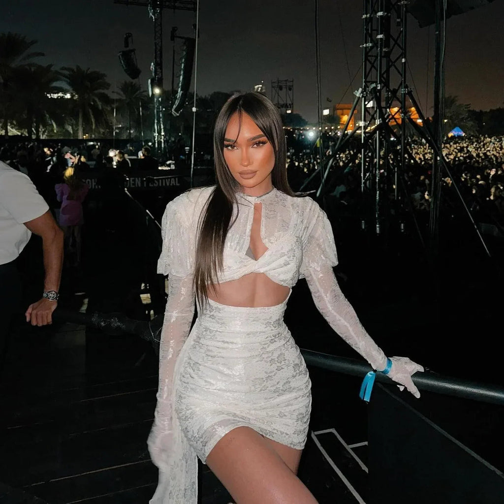 I Am A Poisonous Draped White Mini Dress with Gloves
