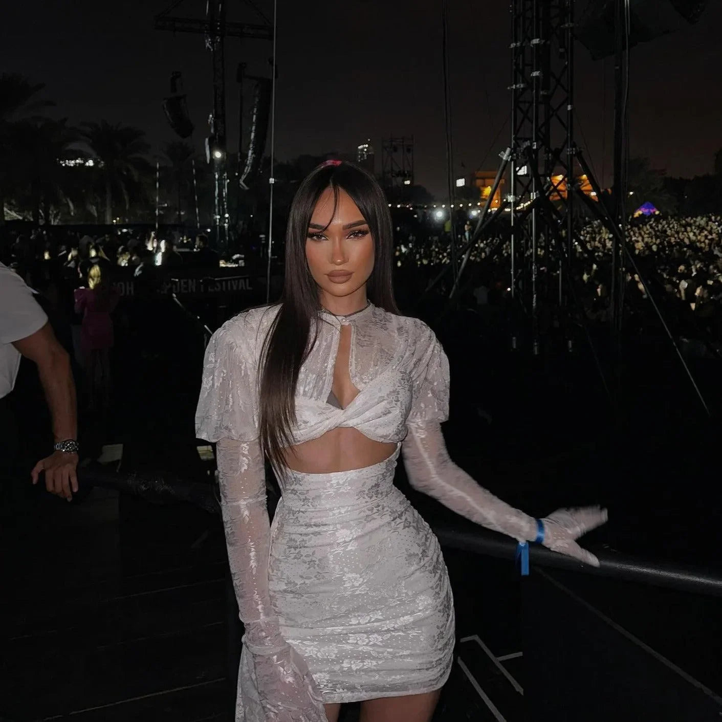 I Am A Poisonous Draped White Mini Dress with Gloves