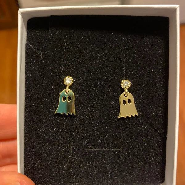 Cute Ghost Stud Earrings with Sparkling Cubic Zirconia - Perfect Halloween Gifts for Her