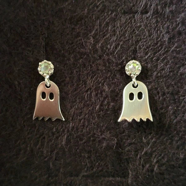 Cute Ghost Stud Earrings with Sparkling Cubic Zirconia - Perfect Halloween Gifts for Her