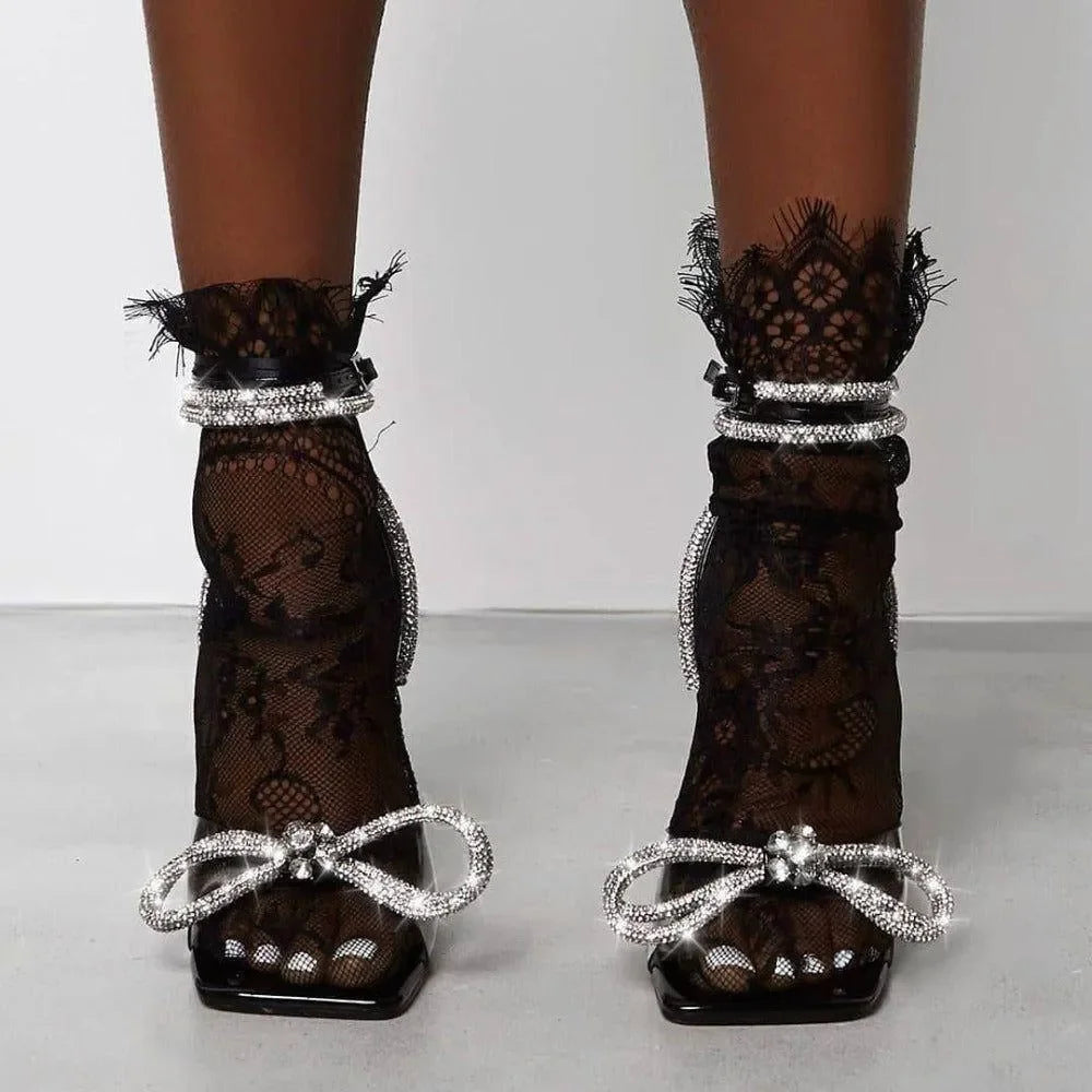 Icon Black Bowknot Pyramid Heels