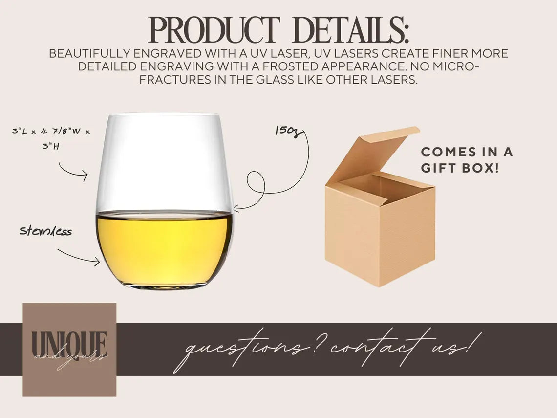 Custom Text 16oz Stemless Wine Glasses