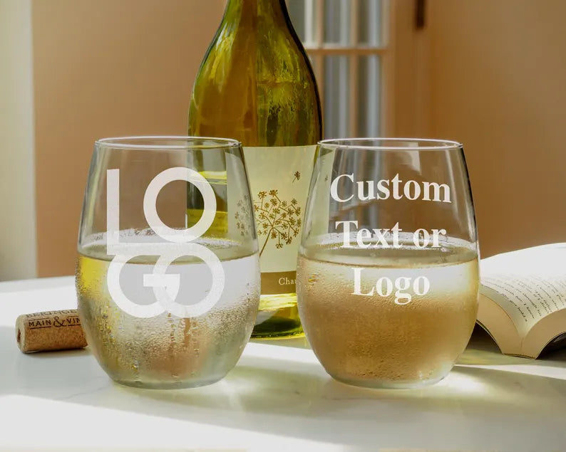 Custom Text 16oz Stemless Wine Glasses