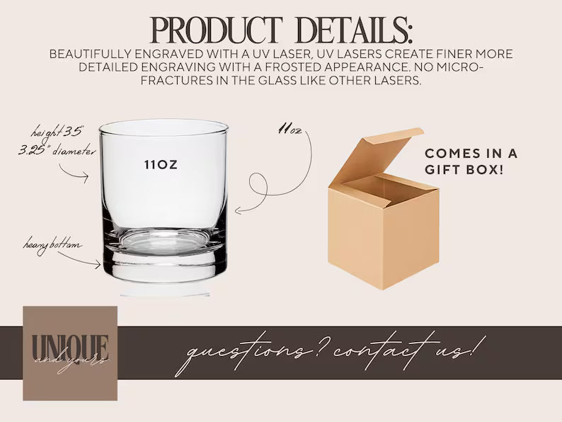Custom Wedding Monogram Engraved Rocks Glass