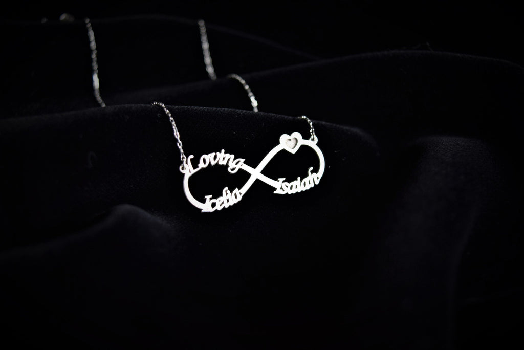 Eternal Love Infinity Necklace - Personalized Gold Necklace with Names & Heart