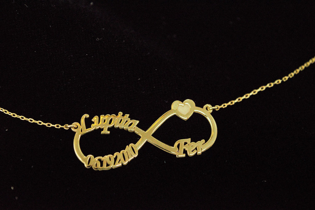 Eternal Love Infinity Necklace - Personalized Gold Necklace with Names & Heart