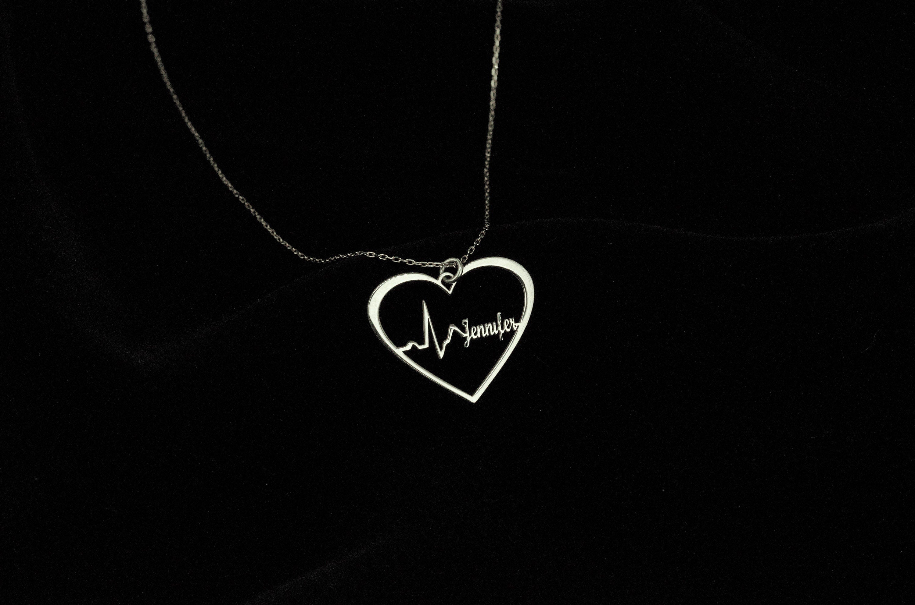 SilverGoldandRose Personalized Heartbeat Necklace - 8K Solid Gold Custom EKG Keepsake