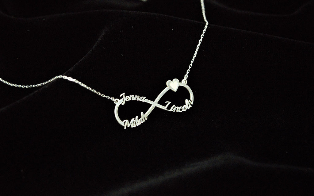 Eternal Love Infinity Necklace - Personalized Gold Necklace with Names & Heart