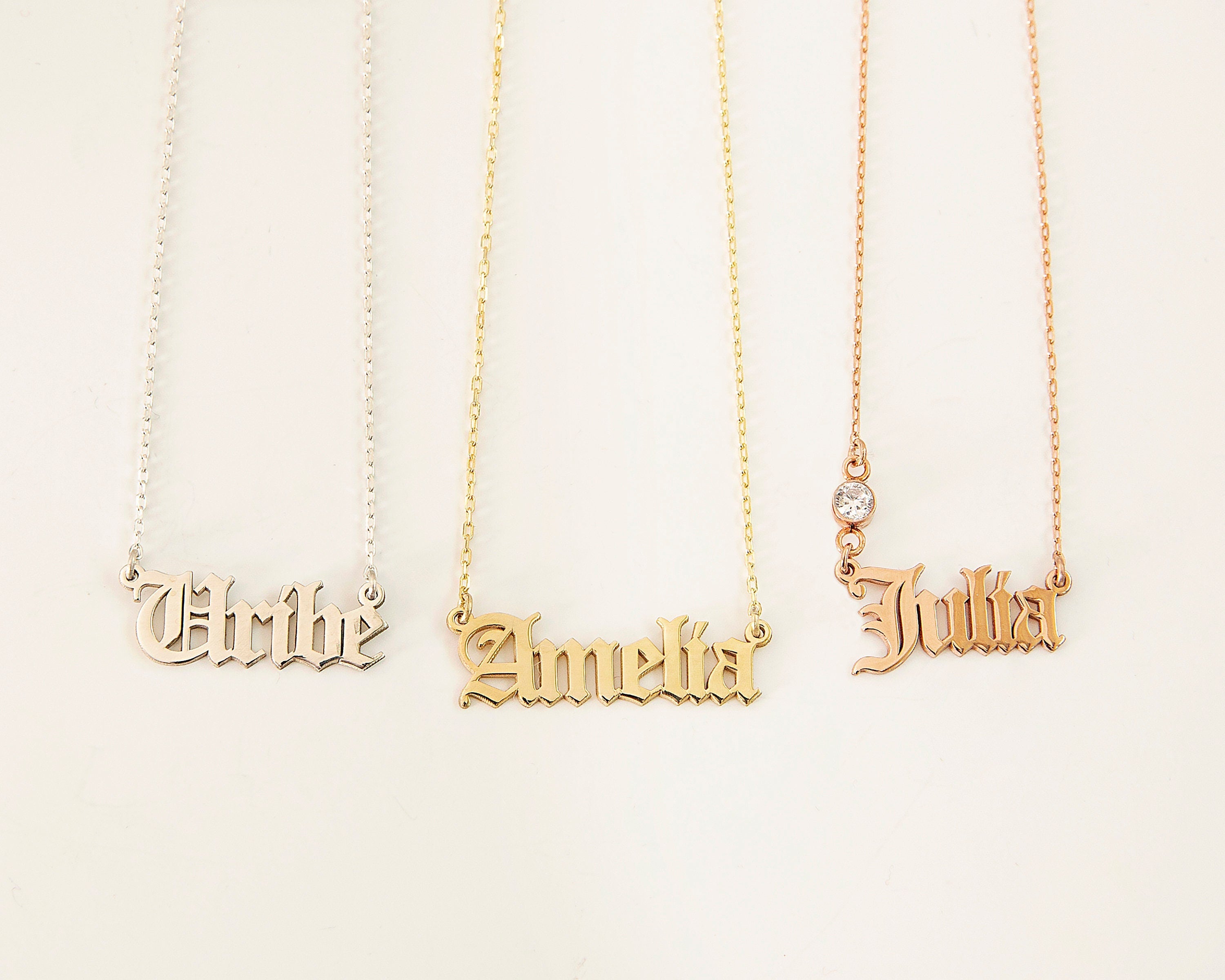 GoldGlow Personalized 14k Gold Old English Name Necklace - Custom Gothic Style Gift