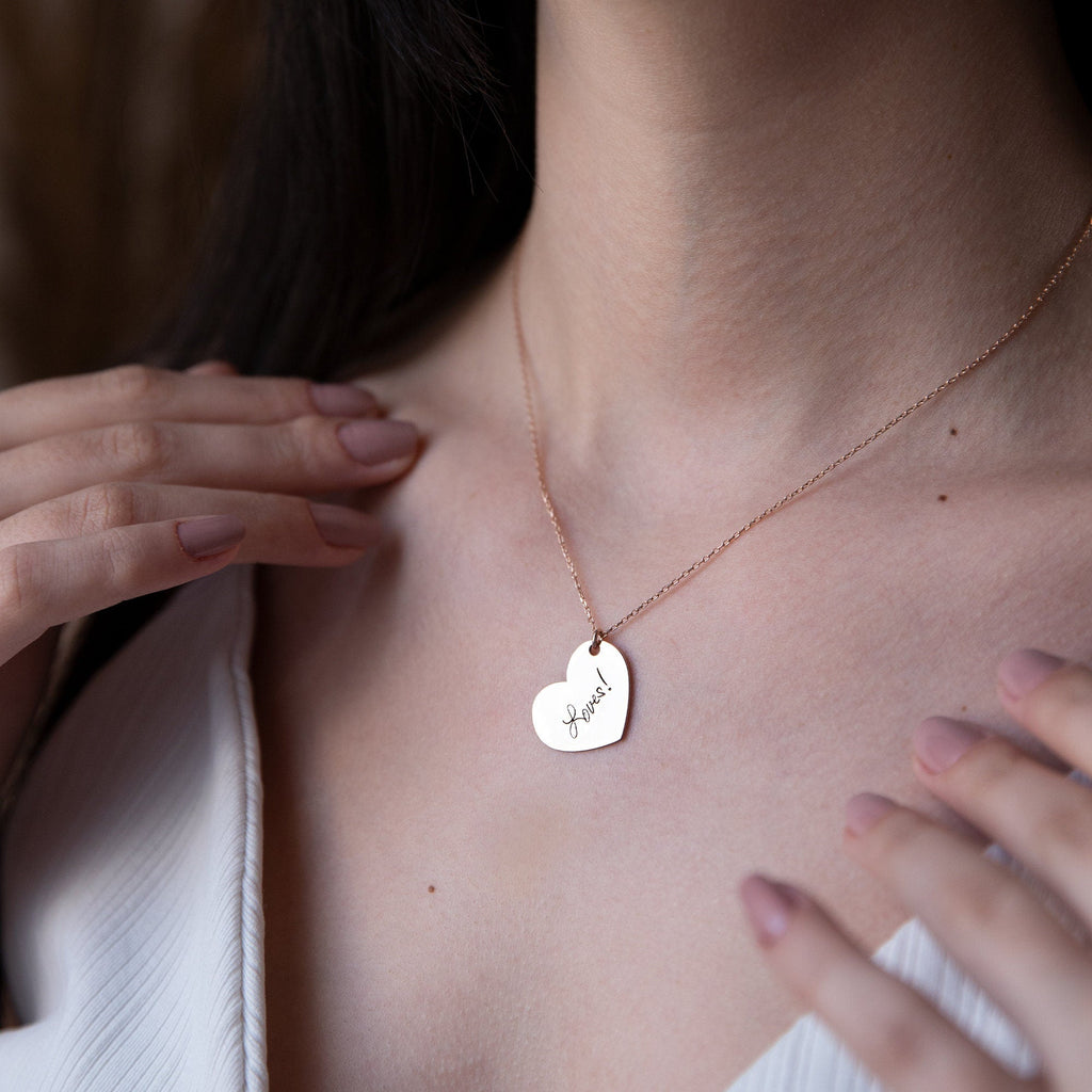 Actual Handwriting Heart Necklace | Custom Engraved Sterling Silver Charm | Unique Gift for Her