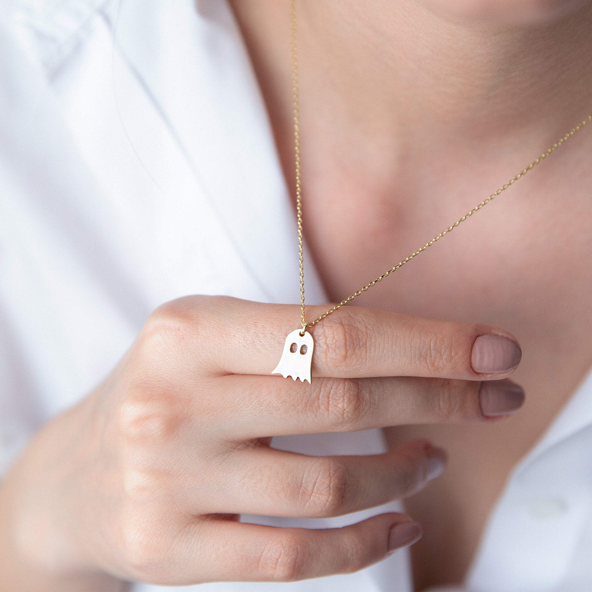 Boo-tiful 14K Gold Ghost Necklace | Tiny Spooky Charm for Halloween Gifts