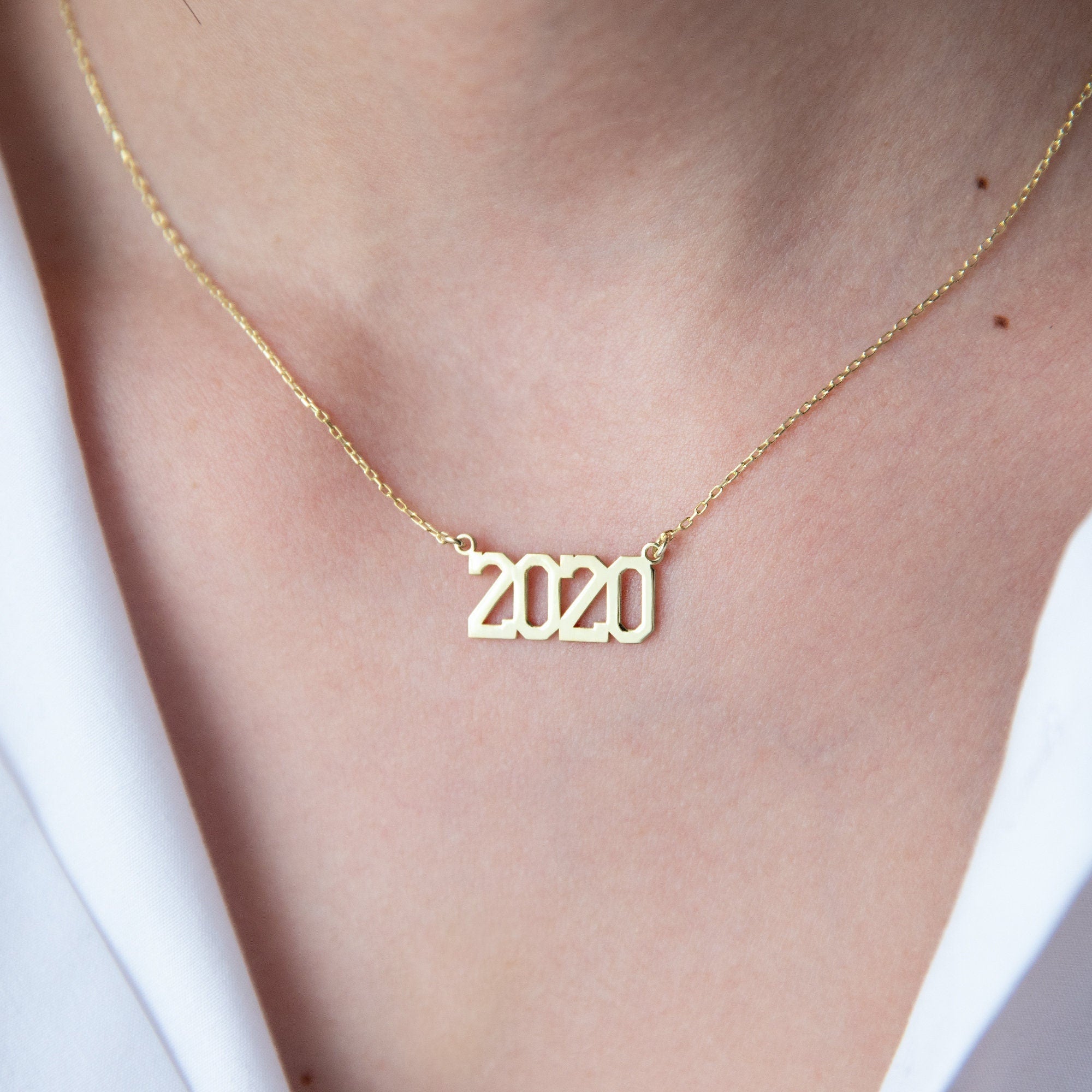 Gold Number Necklace - Personalized Sports Jewelry for Her - Unique Year Pendant