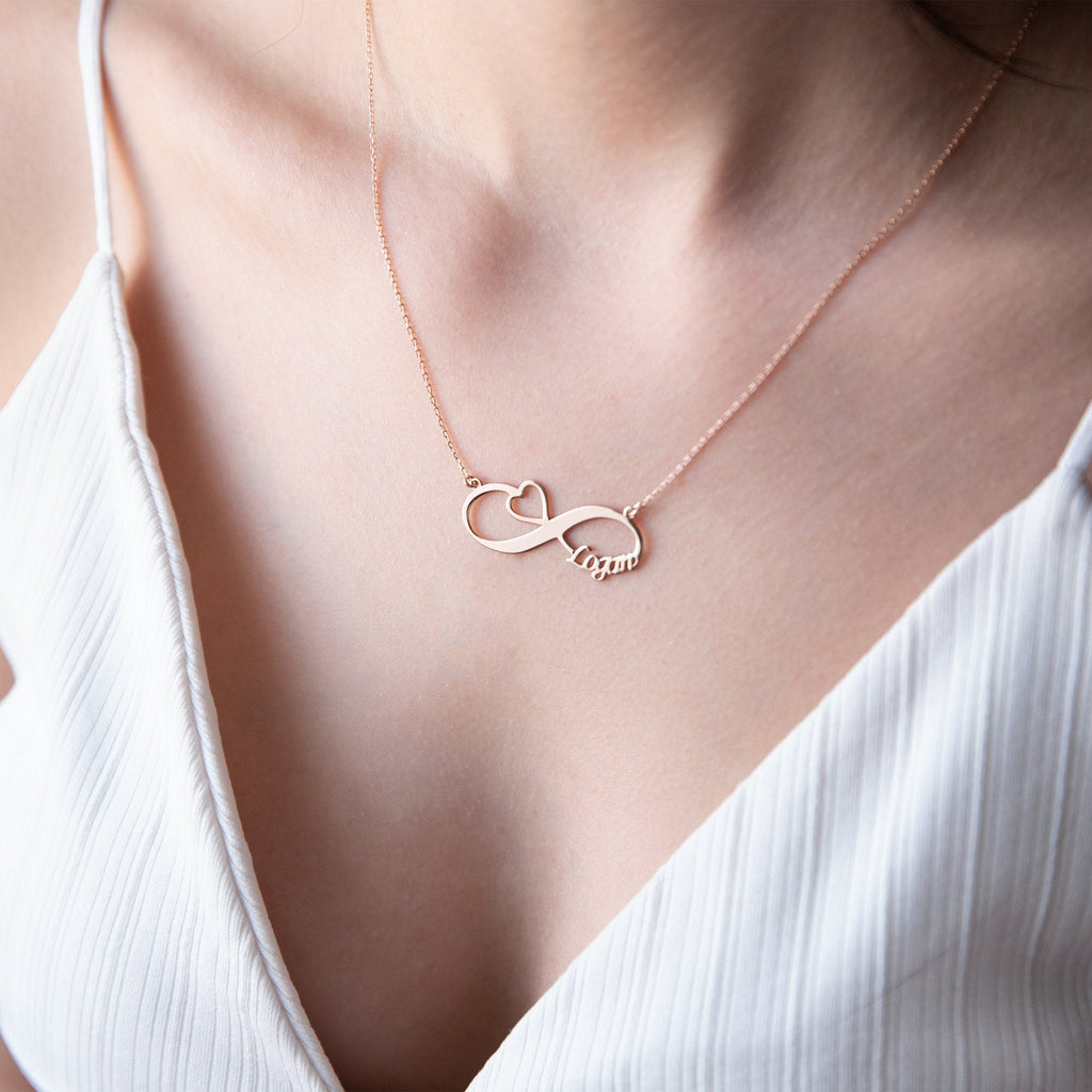 Handmade Infinity Name Necklace with Heart | Personalized Love Jewelry