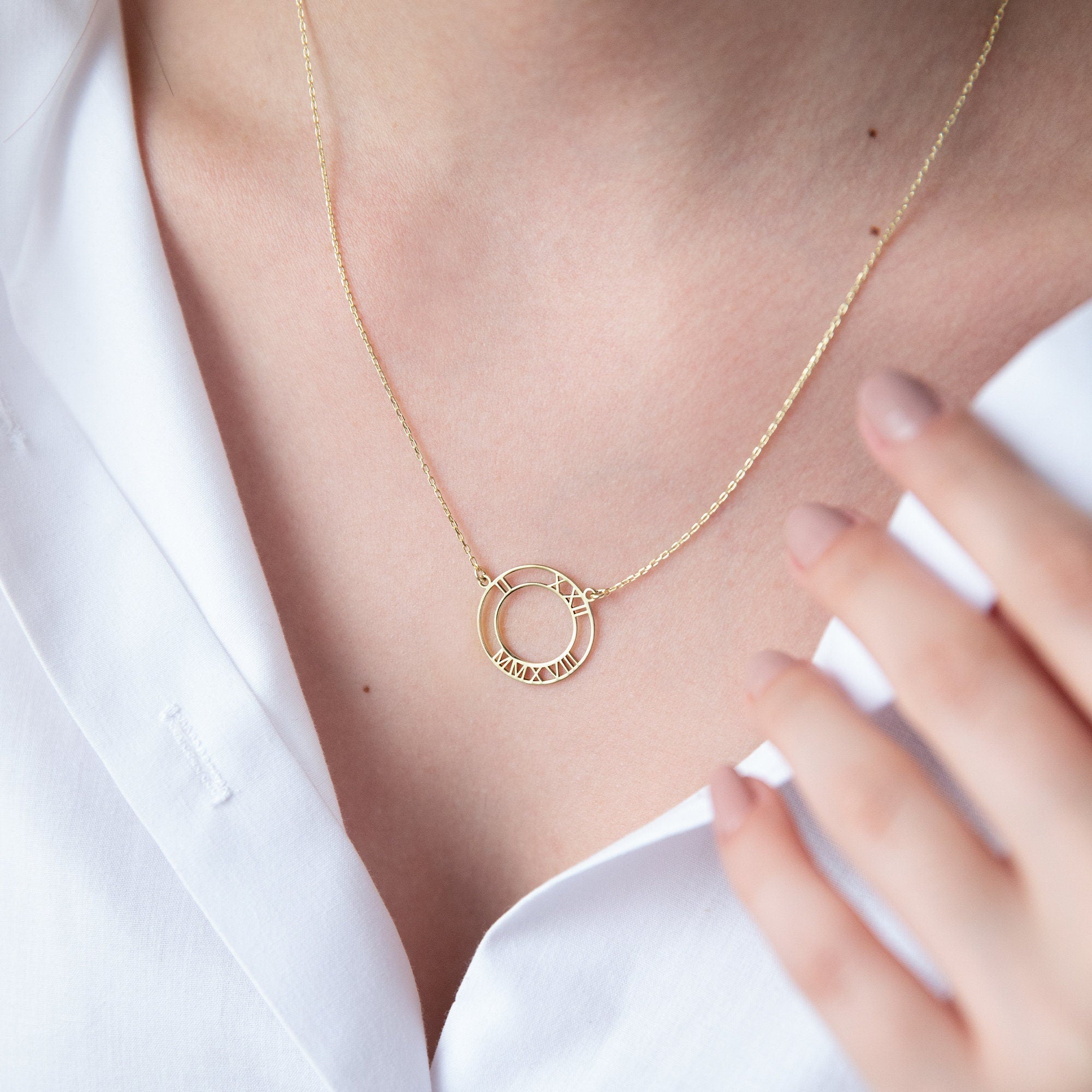 Silver & Stone Roman Numerals Necklace | Custom Date Gift for Moms & Weddings | Unique Personalized Jewelry
